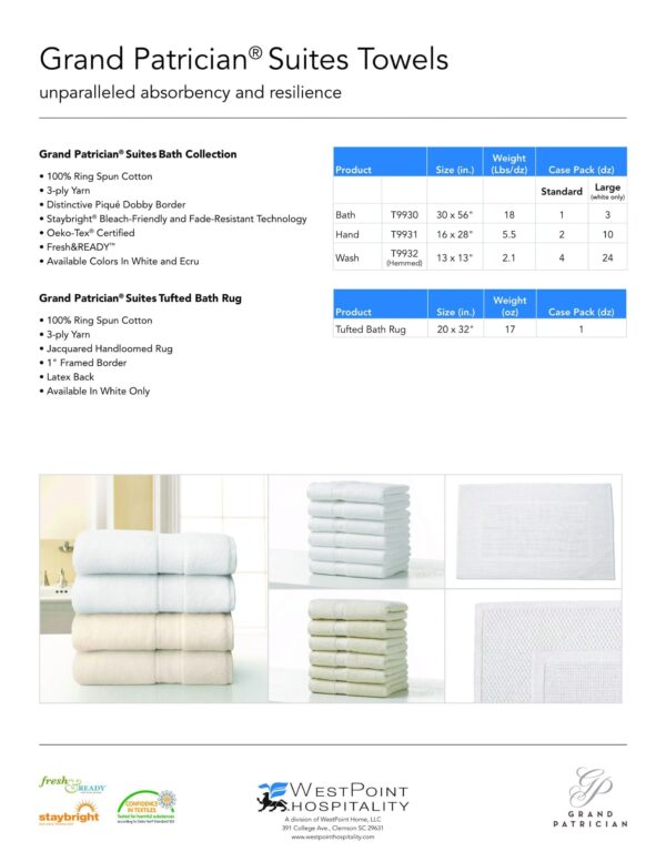 United Textile Supply - Towels - Grand Patrician Suites - WestPoint Hospitality